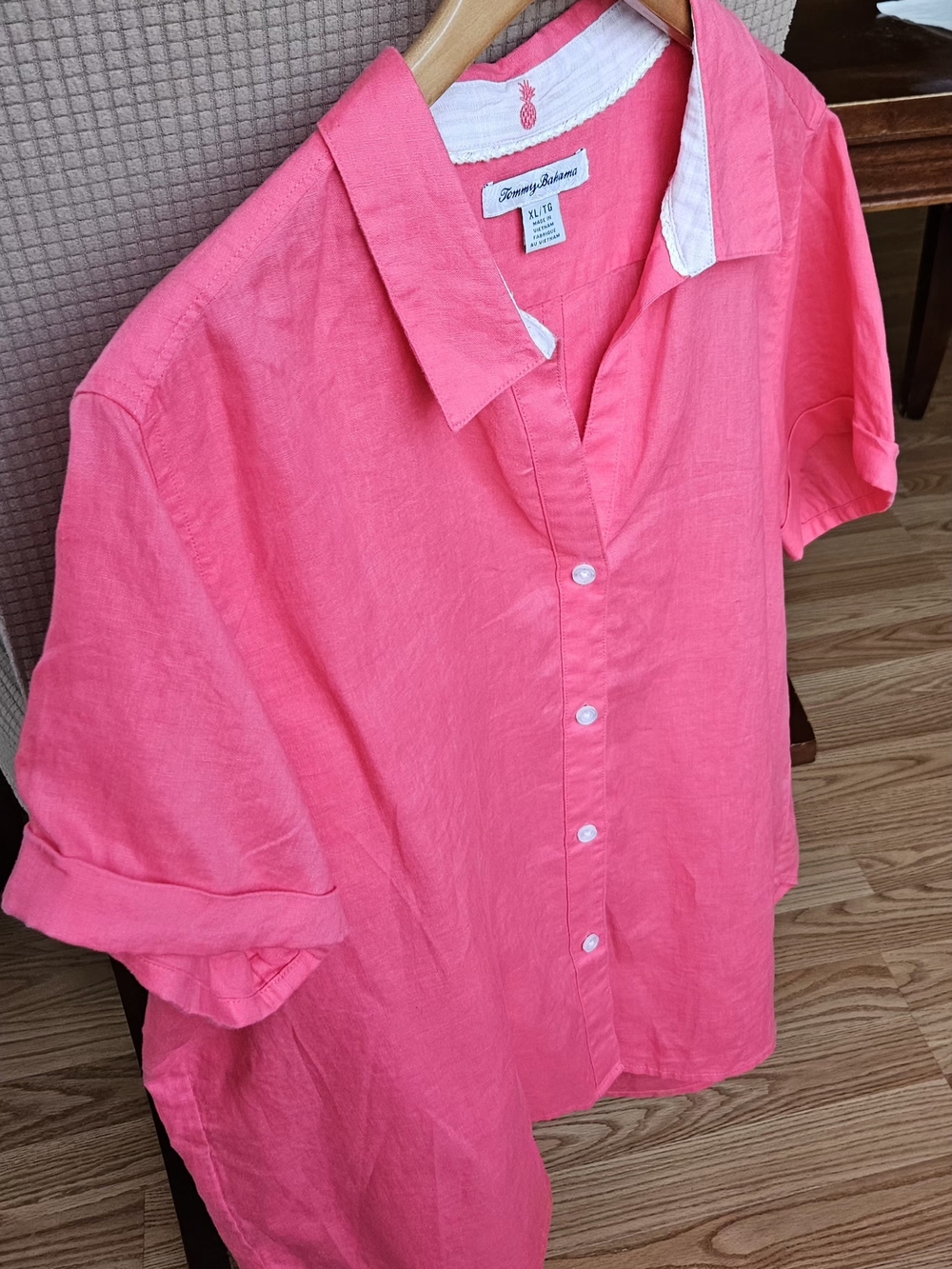 Tommy Bahama Coral Pink 100% Linen Button-Front Shirt - Picture 7 of 11
